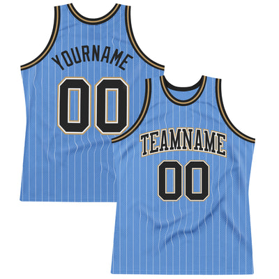 Custom Light Blue White Pinstripe Black-Old Gold Authentic Basketball Jersey