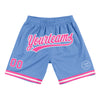 Custom Light Blue Pink-White Authentic Throwback Basketball Shorts