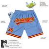 Custom Light Blue Red-Gold Authentic Throwback Basketball Shorts