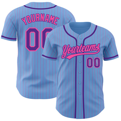 Custom Light Blue Pink Pinstripe Purple Authentic Baseball Jersey