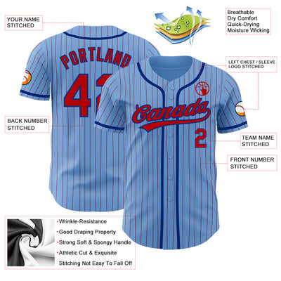 Custom Light Blue Red Pinstripe Royal Authentic Baseball Jersey