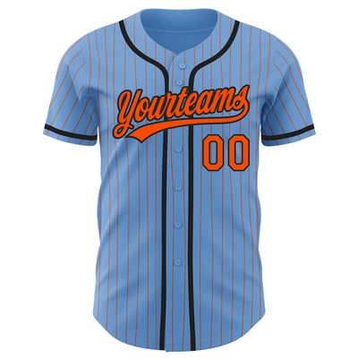 Custom Light Blue Orange Pinstripe Black Authentic Baseball Jersey