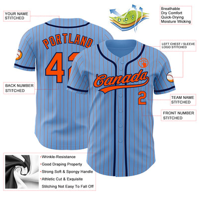 Custom Light Blue Orange Pinstripe Navy Authentic Baseball Jersey