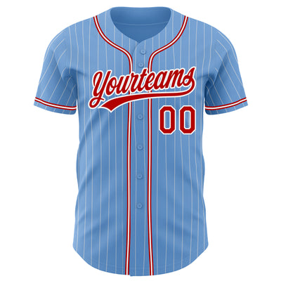 Custom Light Blue White Pinstripe Red Authentic Baseball Jersey