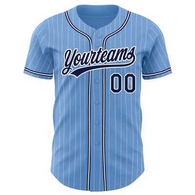 Custom Light Blue White Pinstripe Navy Authentic Baseball Jersey