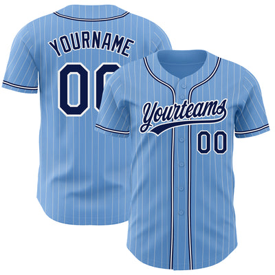 Custom Light Blue White Pinstripe Navy Authentic Baseball Jersey