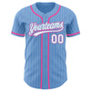 Custom Light Blue White Pinstripe Pink Authentic Baseball Jersey