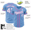 Custom Light Blue White Pinstripe Pink Authentic Baseball Jersey