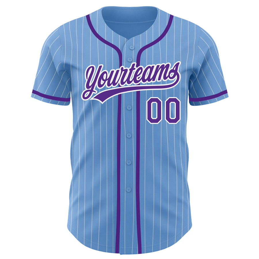 Cheap Custom White Purple Pinstripe Light Blue Authentic Baseball