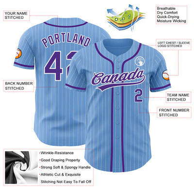 Custom Light Blue White Pinstripe Purple Authentic Baseball Jersey