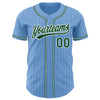 Custom Light Blue White Pinstripe Green Authentic Baseball Jersey