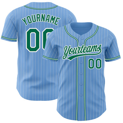 Custom Light Blue White Pinstripe Kelly Green Authentic Baseball Jersey