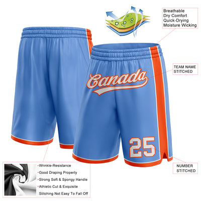 Custom Light Blue White-Orange Authentic Basketball Shorts