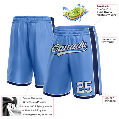 Custom Light Blue White-Navy Authentic Basketball Shorts