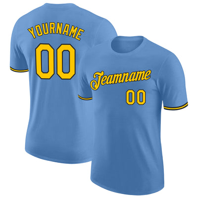 Custom Light Blue Yellow-Black Performance T-Shirt