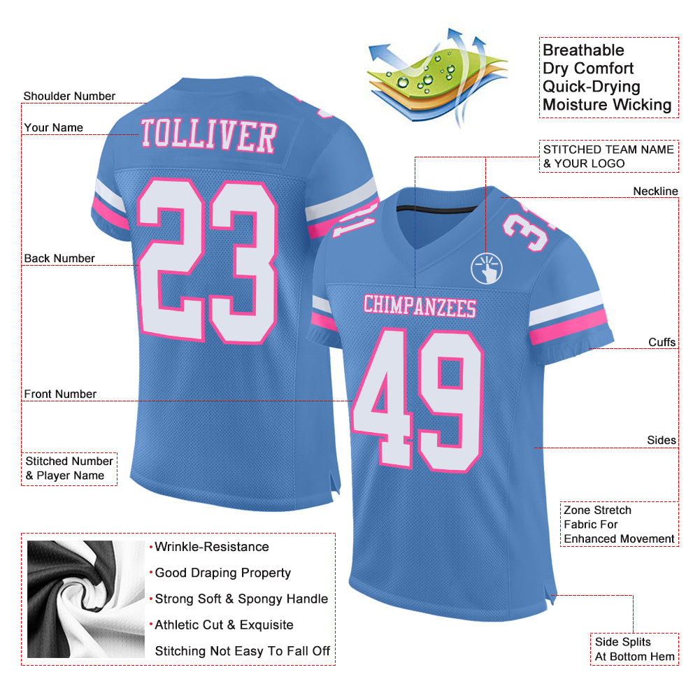 Custom Black Football Jersey Light Blue-Pink Mesh Authentic - FansIdea