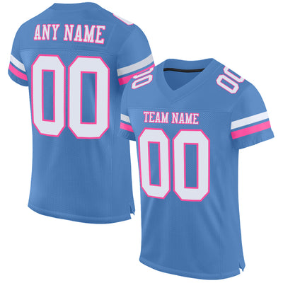 Custom Light Blue White-Pink Mesh Authentic Football Jersey