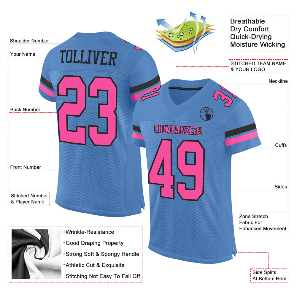 Custom Cream Pink Black-Light Blue Mesh Authentic Football Jersey