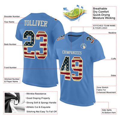 Custom Light Blue Vintage USA Flag-City Cream Mesh Authentic Football Jersey