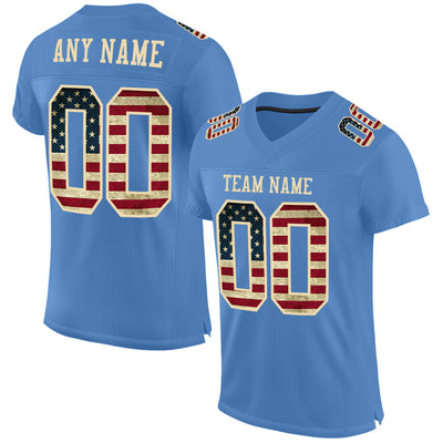 Custom Light Blue Vintage USA Flag-City Cream Mesh Authentic Football Jersey