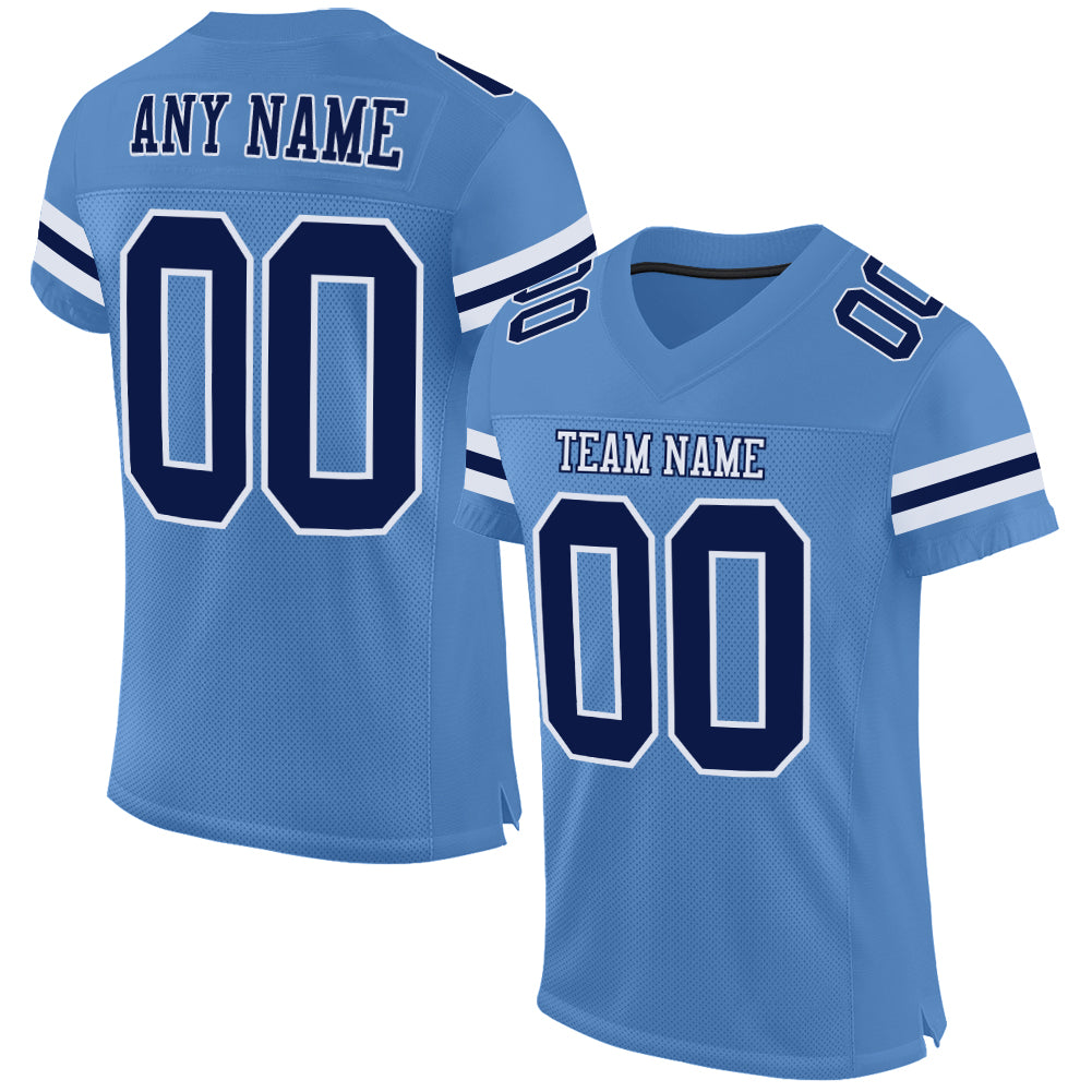 Custom Light Blue Navy-White Mesh Authentic Football Jersey