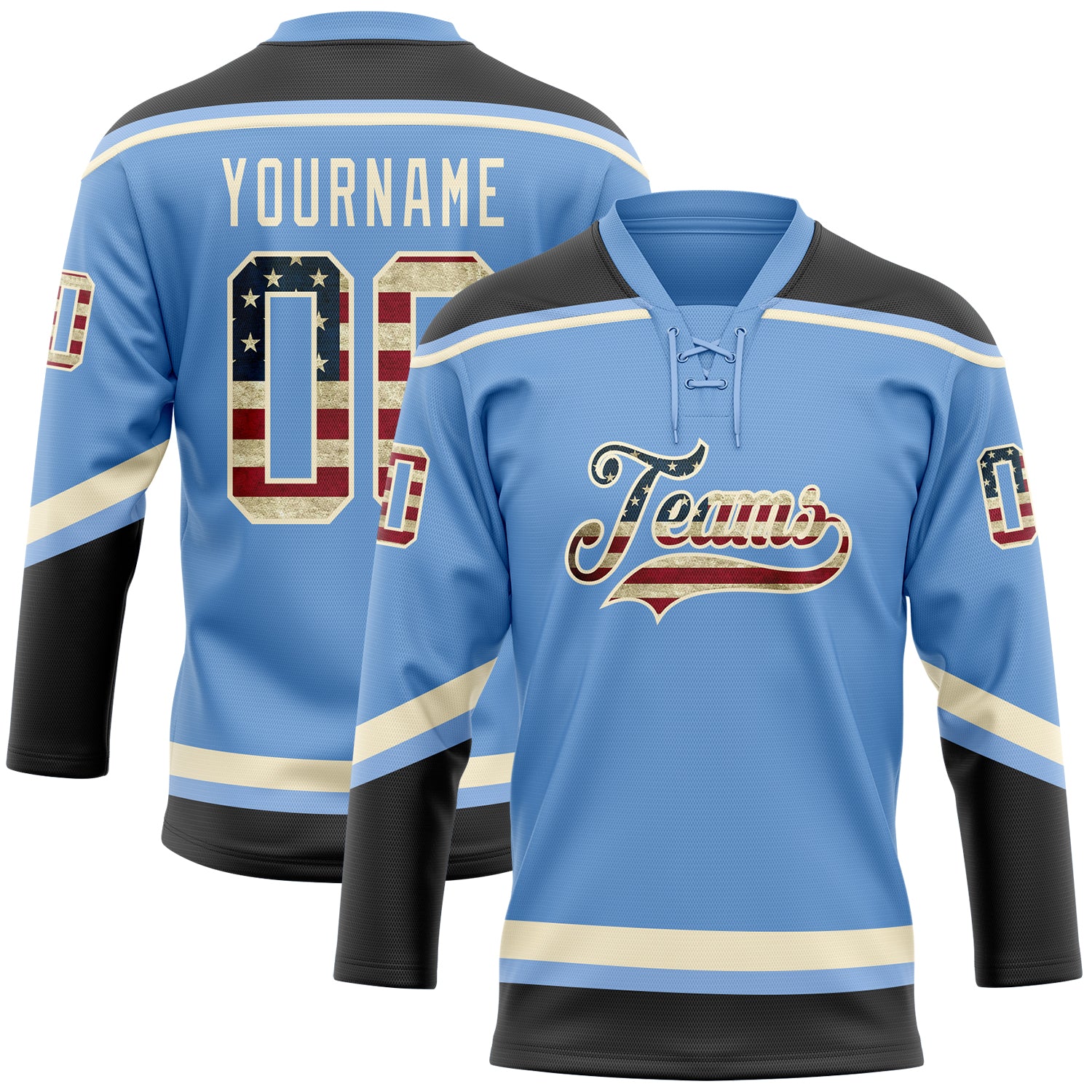 Custom Black Vintage USA Flag-Cream Hockey Jersey Discount