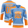 Custom Light Blue Bay Orange-White Hockey Lace Neck Jersey