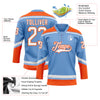 Custom Light Blue White-Orange Hockey Lace Neck Jersey