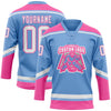 Custom Light Blue White-Pink Hockey Lace Neck Jersey