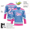 Custom Light Blue White-Pink Hockey Lace Neck Jersey