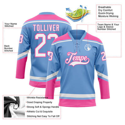 Custom Light Blue Hockey Jersey White-Red - FansIdea