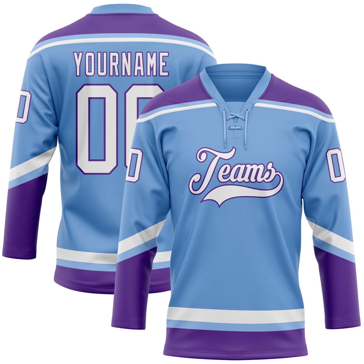 Custom Hockey Jersey Purple White-Light Blue