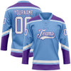 Custom Light Blue White-Purple Hockey Lace Neck Jersey