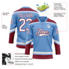 Custom Light Blue White-Crimson Hockey Lace Neck Jersey