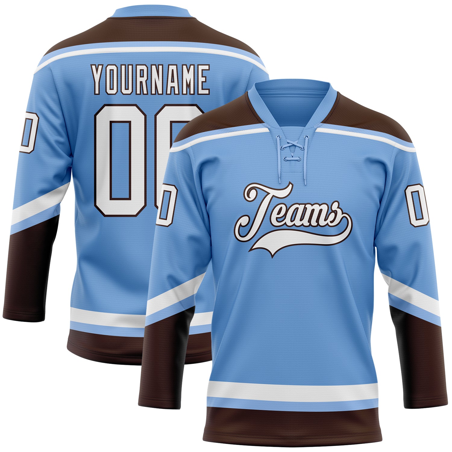 Cheap Custom Light Blue White-Brown Authentic Raglan Sleeves