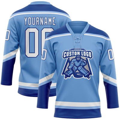 Custom Light Blue White-Royal Hockey Lace Neck Jersey