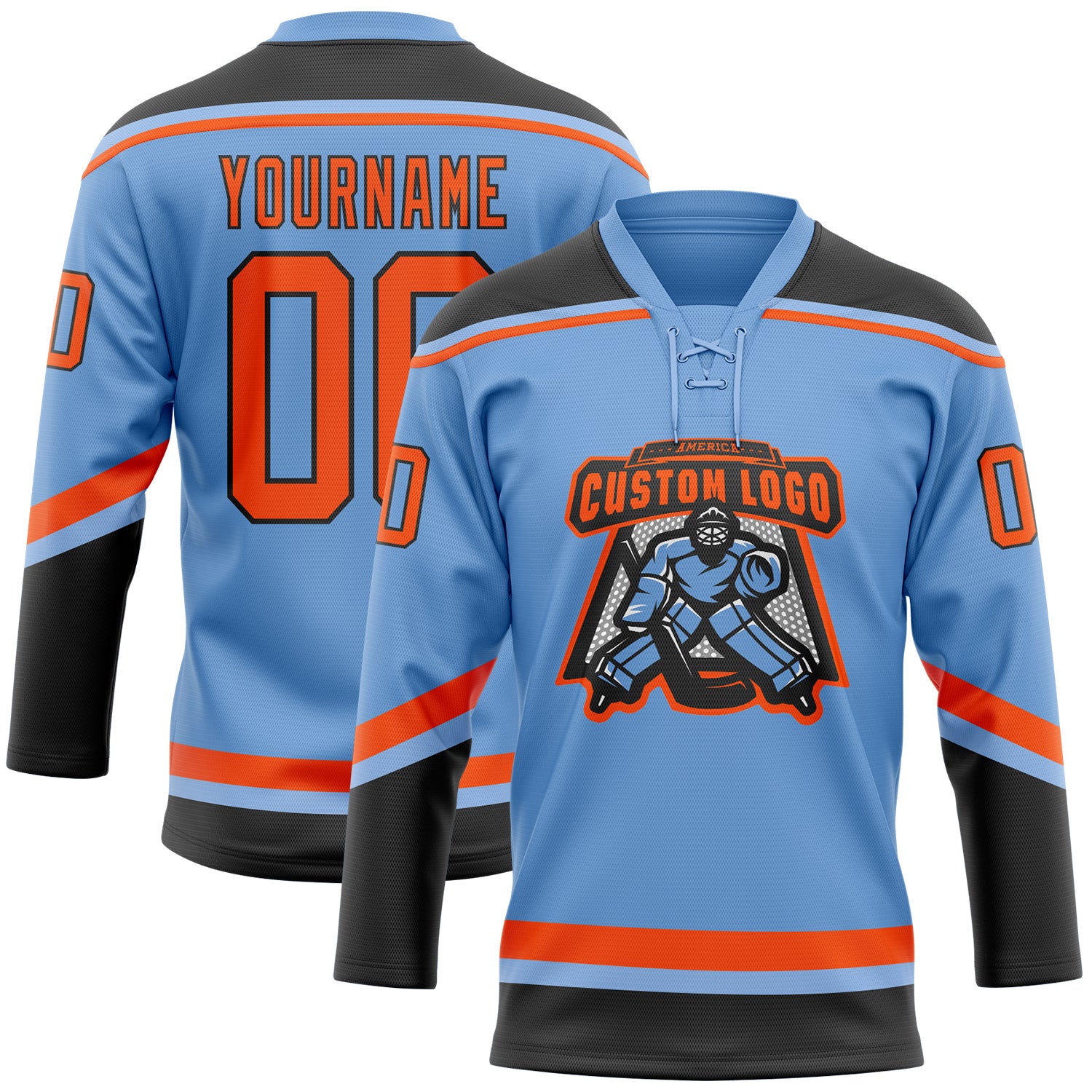 Custom Light Blue White-Black Hockey Jersey Discount