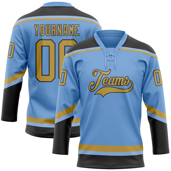 Custom Hockey Jersey Light Blue Old Gold-Black Hockey Lace Neck Jersey Women's Size:S