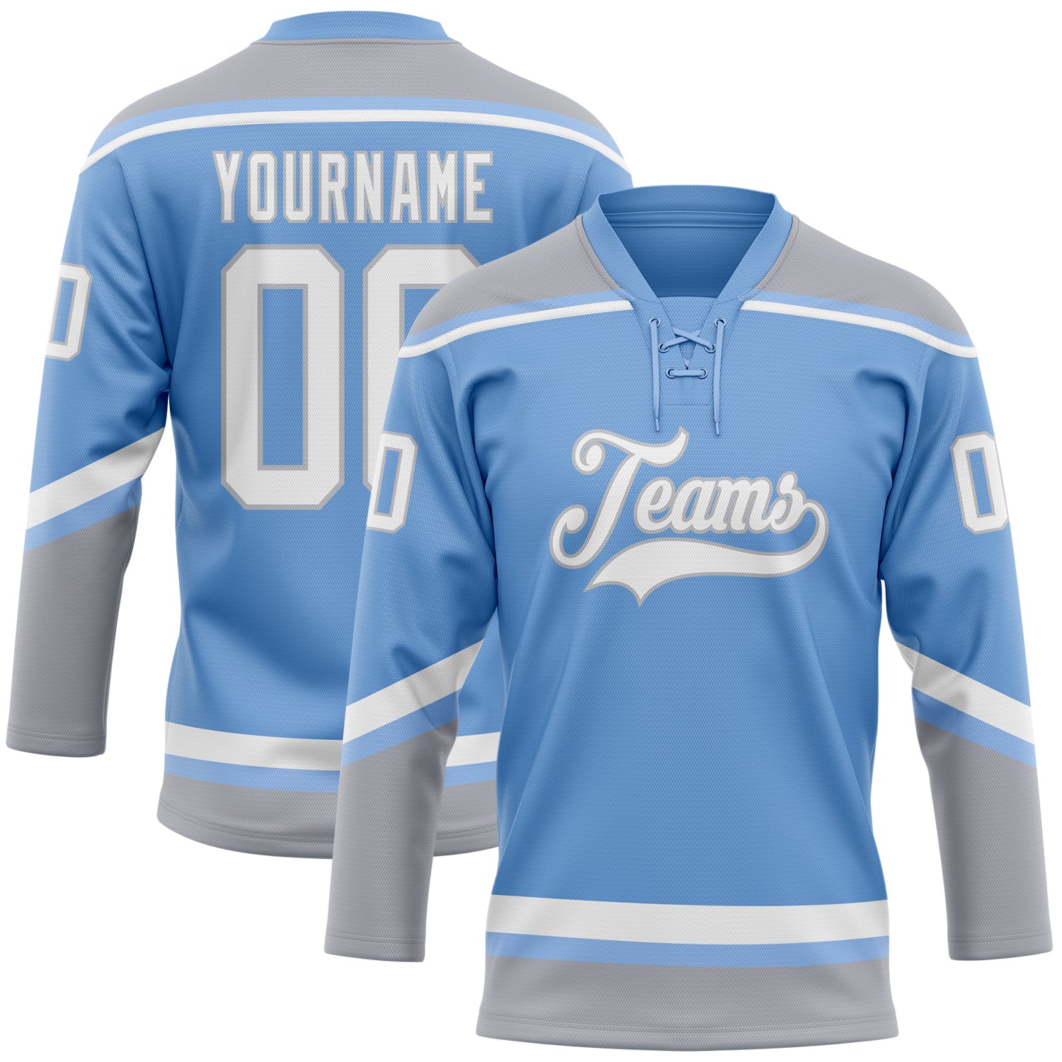 Custom Hockey Jersey Gray Light Blue-White