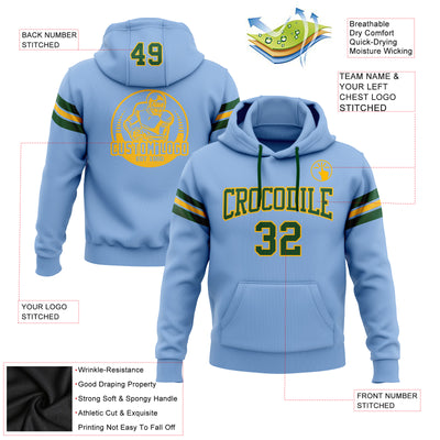 Custom Stitched Light Blue Green-Gold Football Pullover Sweatshirt Hoodie