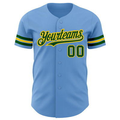 Custom Light Blue Green-Yellow Authentic Baseball Jersey