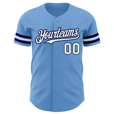 Custom Light Blue White-Navy Authentic Baseball Jersey