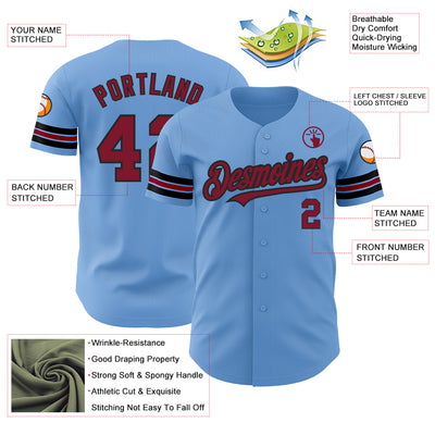 Custom Light Blue Crimson-Black Authentic Baseball Jersey