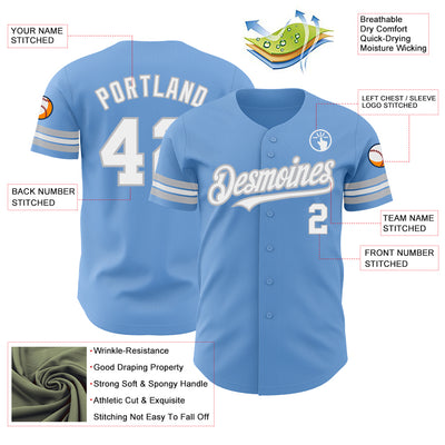 Custom Light Blue White-Gray Authentic Baseball Jersey