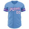 Custom Light Blue White-Purple Authentic Baseball Jersey