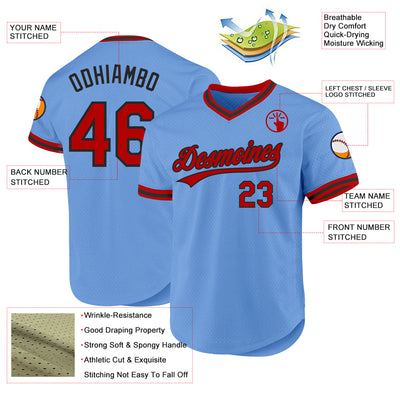 Custom Light Blue Red-Black Authentic Throwback Baseball Jersey