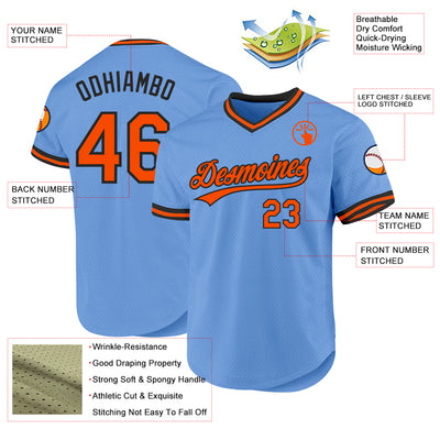 Custom Light Blue Orange-Black Authentic Throwback Baseball Jersey