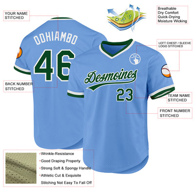 Custom Light Blue Green-White Authentic Throwback Baseball Jersey