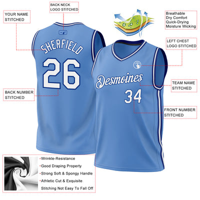 Custom Light Blue White-Royal Authentic Throwback Basketball Jersey