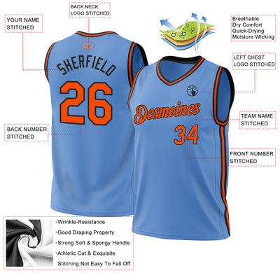 Custom Light Blue Orange-Black Authentic Throwback Basketball Jersey